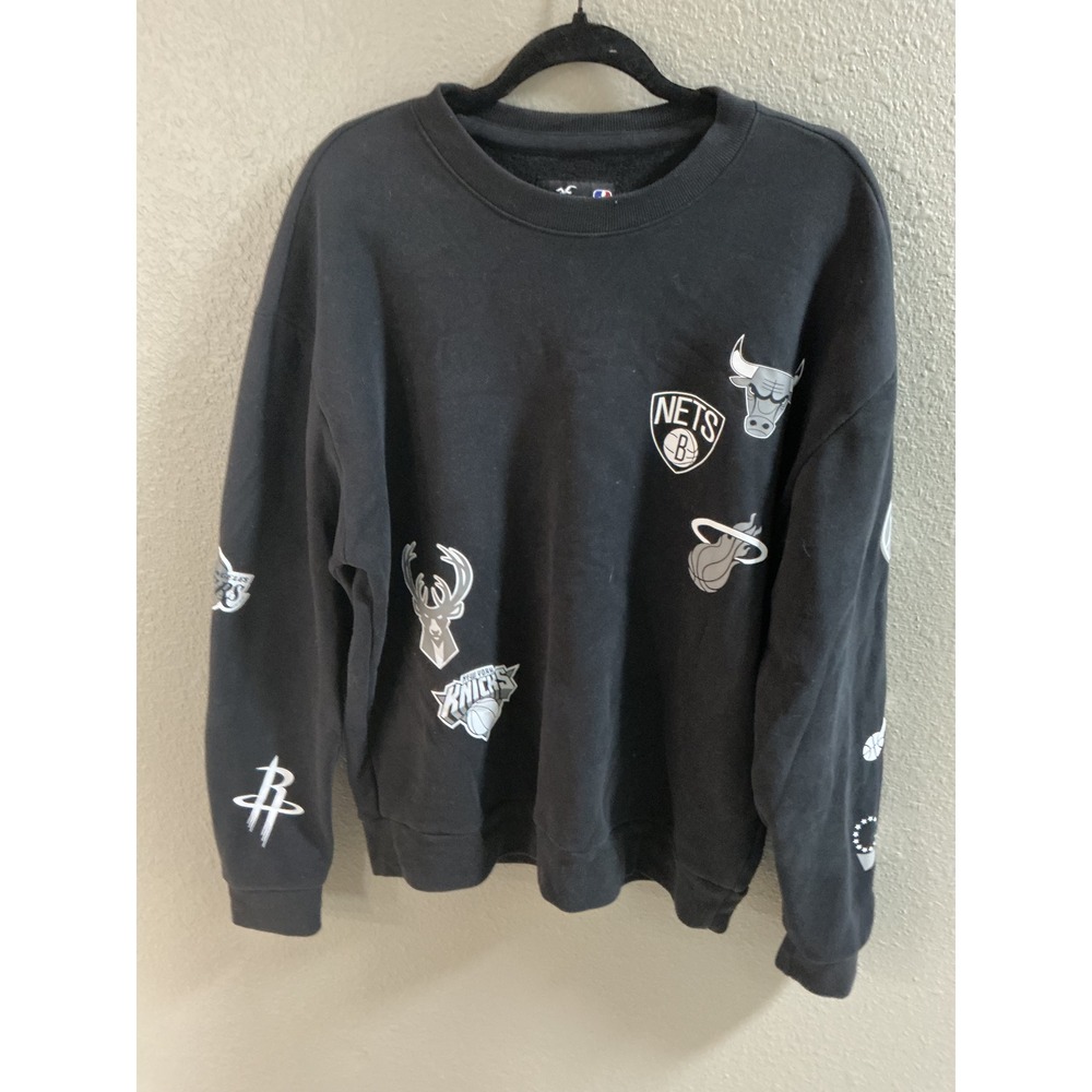 Hollister x NBA All Team Collab Sweatshirt Mens L Black Crewneck Team Logos